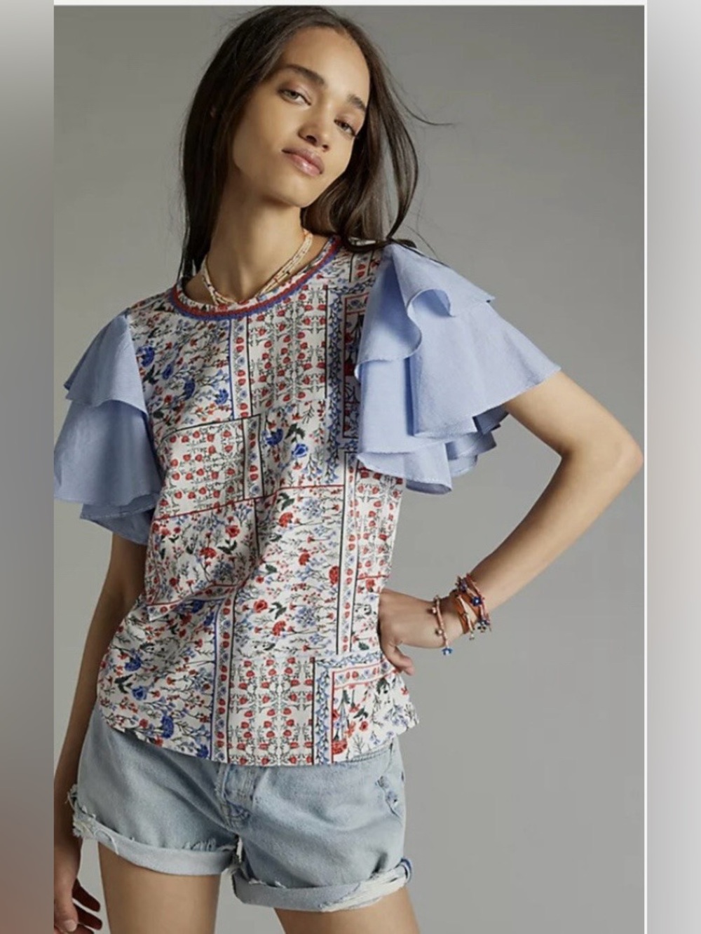 Anthropologie Let Me Be Flutter-Sleeved Top size small positano beach coastal